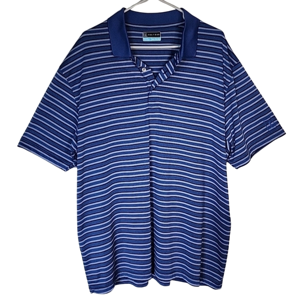 PGA tour men’s XXL Polo blue striped short sleeve shirt golf